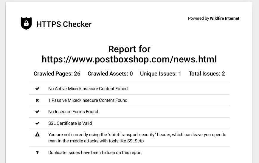 HTTPS Mixed Content Checker - PDF/Print Screen