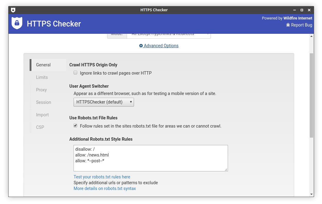 HTTPS Mixed Content Checker - Advanced Screen